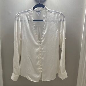 Express Ivory Ruffle Button Blouse